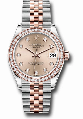 Rolex Steel and Everose Gold Datejust 31 Watch - 46 Diamond Bezel - Ros Diamond Dial - Jubilee Bracelet 278381RBR rodj