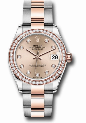 Rolex Steel and Everose Gold Datejust 31 Watch - 46 Diamond Bezel - Ros Diamond Dial - Oyster Bracelet 278381RBR rodo