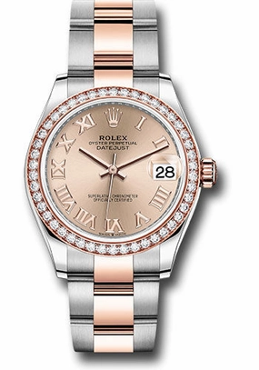 Rolex Steel and Everose Gold Datejust 31 Watch - 46 Diamond Bezel - Ros Roman Dial - Oyster Bracelet 278381RBR roro