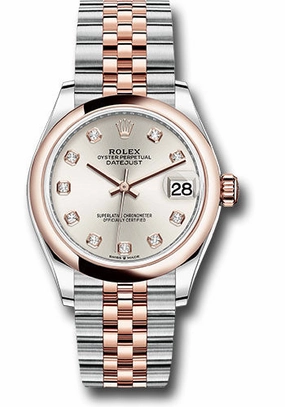 Rolex Steel and Everose Gold Datejust 31 Watch - Domed Bezel - Ros Diamond Dial - Jubilee Bracelet 278241 sdj