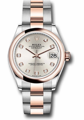 Rolex Steel and Everose Gold Datejust 31 Watch - Domed Bezel - Ros Diamond Dial - Oyster Bracelet 278241 sdo
