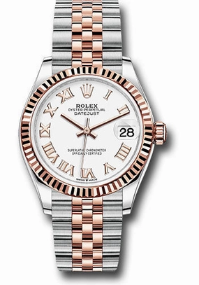 Rolex Steel and Everose Gold Datejust 31 Watch - Fluted Bezel - Ros Index Dial - Jubilee Bracelet 278271 wrj