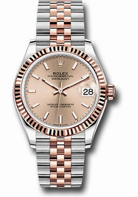 Rolex Steel and Everose Gold Datejust 31 Watch - Fluted Bezel - Ros Roman Dial - Jubilee Bracelet 278271 roij