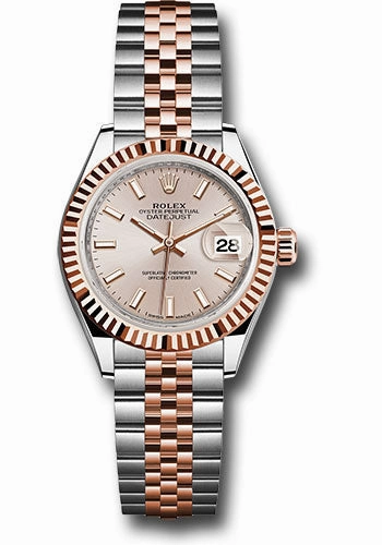 Rolex Steel and Everose Gold Rolesor Lady-Datejust 28 Watch - Fluted Bezel - Sundust Index Dial - Jubilee Bracelet - 279171 suij
