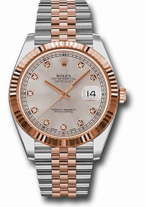 Rolex Steel and Everose Rolesor Datejust 41 Watch - Fluted Bezel - Sundust Diamond Dial - Jubilee Bracelet - 126331 sudj