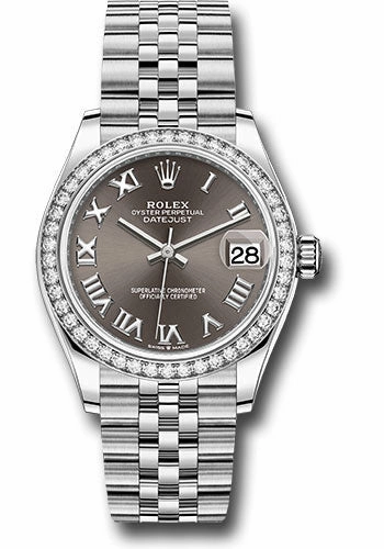 Rolex Steel and White Gold Datejust 31 Watch - Diamond Bezel - Dark Grey Roman Dial - Jubilee Bracelet 278384RBR dkgrj