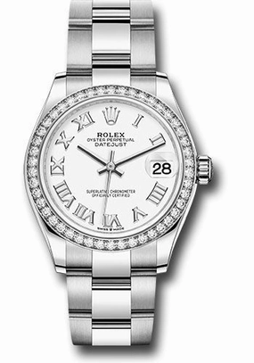 Rolex Steel and White Gold Datejust 31 Watch - Diamond Bezel - White Roman Dial - Oyster Bracelet 278384RBR wro