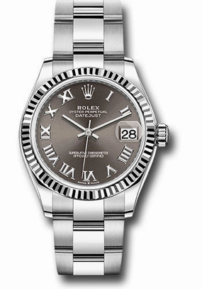 Rolex Steel and White Gold Datejust 31 Watch - Fluted Bezel - Dark Grey Roman Dial - Oyster Bracelet 278274 dkgro