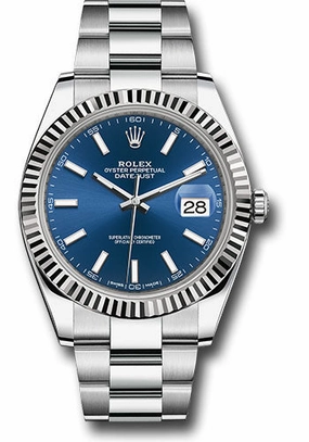 Rolex Steel and White Gold Rolesor Datejust 41 Watch - Fluted Bezel - Blue Index Dial - Oyster Bracelet - 126334 blio