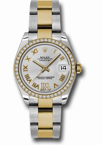 Rolex Steel and Yellow Gold Datejust 31 Watch - 46 Diamond Bezel - Silver Diamond Roman Vi Roman Dial - Oyster Bracelet 178383 sdro
