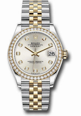 Rolex Steel and Yellow Gold Datejust 31 Watch - Diamond Bezel - Silver Diamond Dial - Jubilee Bracelet 278383RBR sdj