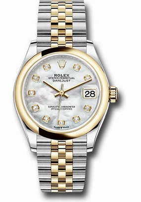 Rolex Steel and Yellow Gold Datejust 31 Watch - Domed Bezel - Mother-of-Pearl Diamond Dial - Jubilee Bracelet 278243 mdj