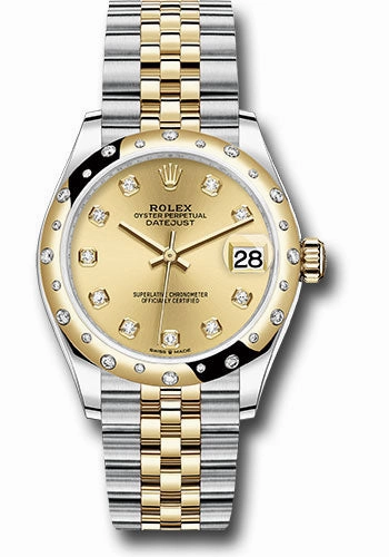 Rolex Steel and Yellow Gold Datejust 31 Watch - Domed Diamond Bezel - Champagne Diamond Dial - Jubilee Bracelet 278343 chdj
