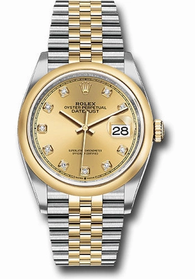 Rolex Steel and Yellow Gold Rolesor Datejust 36 Watch - Domed Bezel - Champagne Diamond Dial - Jubilee Bracelet - 126203 chdj