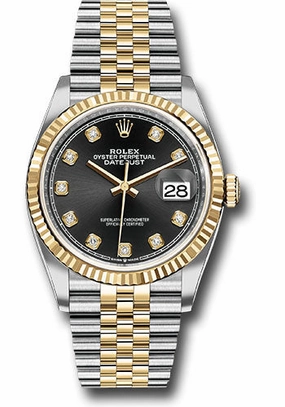 Rolex Steel and Yellow Gold Rolesor Datejust 36 Watch - Fluted Bezel - Black Diamond Dial - Jubilee Bracelet - 126233 bkdj
