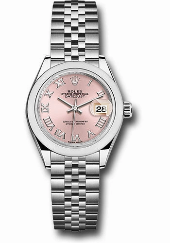 Rolex Steel Lady-Datejust 28 Watch - Domed Bezel - Pink Roman Dial - Jubilee Bracelet - 279160 prj