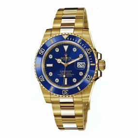 Rolex Submariner Date 40mm - Ref: 116618 bld - Blue Diamond Dial, 18K Yellow Gold Oyster Bracelet Watch