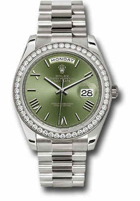 Rolex White Gold Day-Date 40 Watch -  Bezel - Olive Green Bevelled Roman Dial - President Bracelet - 228349RBR ogrp