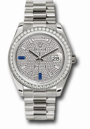 Rolex White Gold Day-Date 40 Watch - White Gold Bezel - Diamond Paved Baguette Diamond Dial - President Bracelet - 228349RBR dp7d2sp