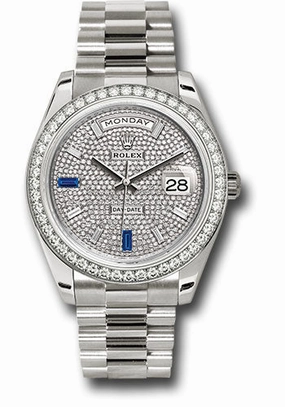 Rolex White Gold Day-Date 40 Watch - White Gold Bezel - Diamond Paved Baguette Diamond Dial - President Bracelet - 228349RBR dp7d2sp
