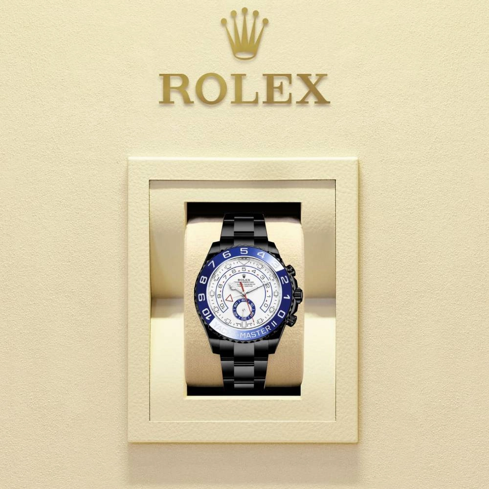 Rolex Yachtmaster II 44mm - Ref: 116680-0002-pvd-2 - White Dial, PVD Stainless Steel Oyster Bracelet Men's Watch