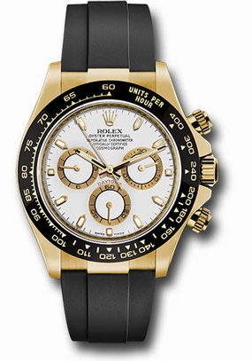 Rolex Yellow Gold Cosmograph Daytona 40 Watch - White Index Dial - Black Oysterflex Strap - 116518LN wof