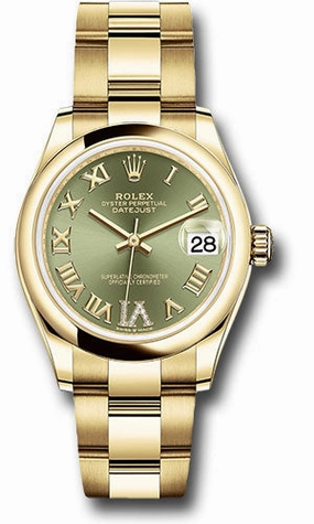 Rolex Yellow Gold Datejust 31 Watch - Domed Bezel - Olive Green Diamond Six Dial - Oyster Bracelet 278248 ogdr6o