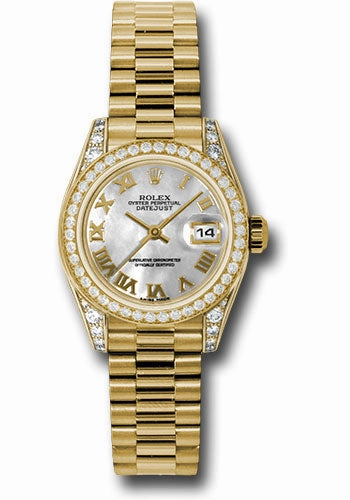 Rolex Yellow Gold Lady-Datejust 26 Watch - 42 Diamond Bezel - Mother-Of-Pearl Roman Dial - President Bracelet - 179158 mrp
