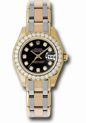 Rolex Yellow Gold Lady-Datejust Pearlmaster 29 Watch - 32 Diamond Bezel - Black Diamond Dial - 80298bic bkd