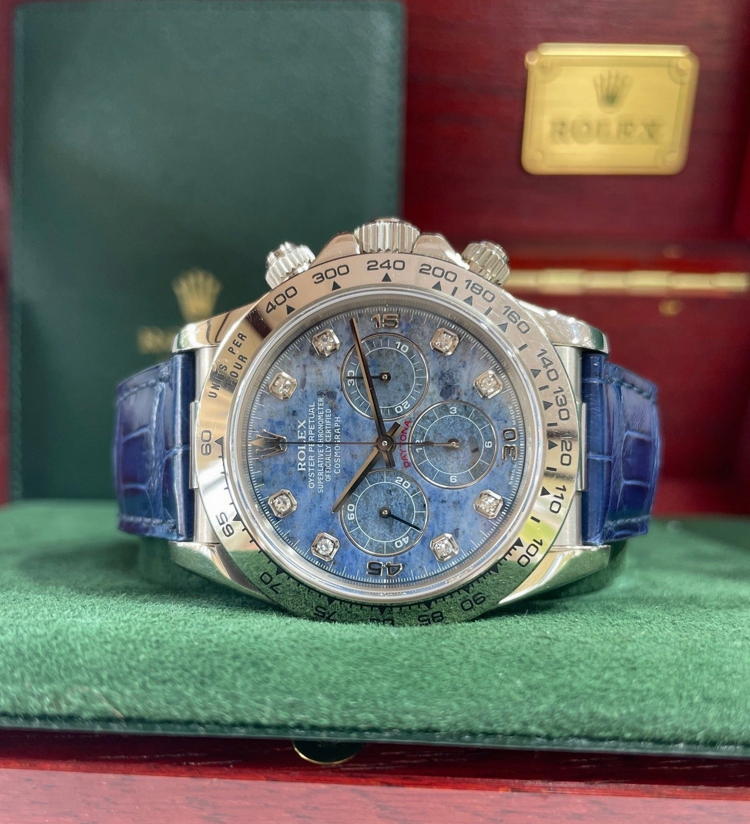 Rolex Zenith Daytona 16519 18K White gold Factory Diamond Sodalite Dial Mint PreOwned