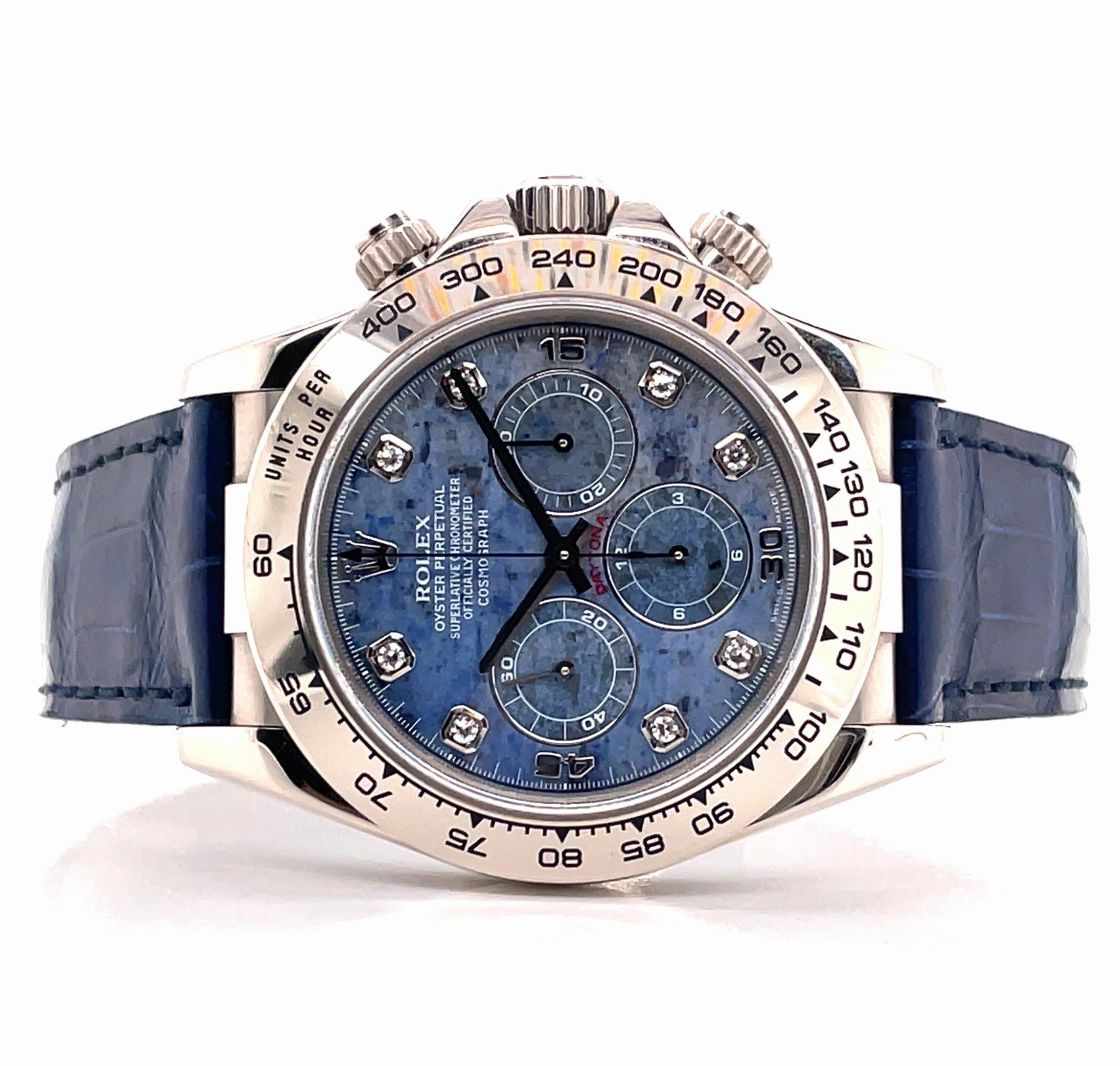 Rolex Zenith Daytona 16519 18K White gold Factory Diamond Sodalite Dial Mint PreOwned