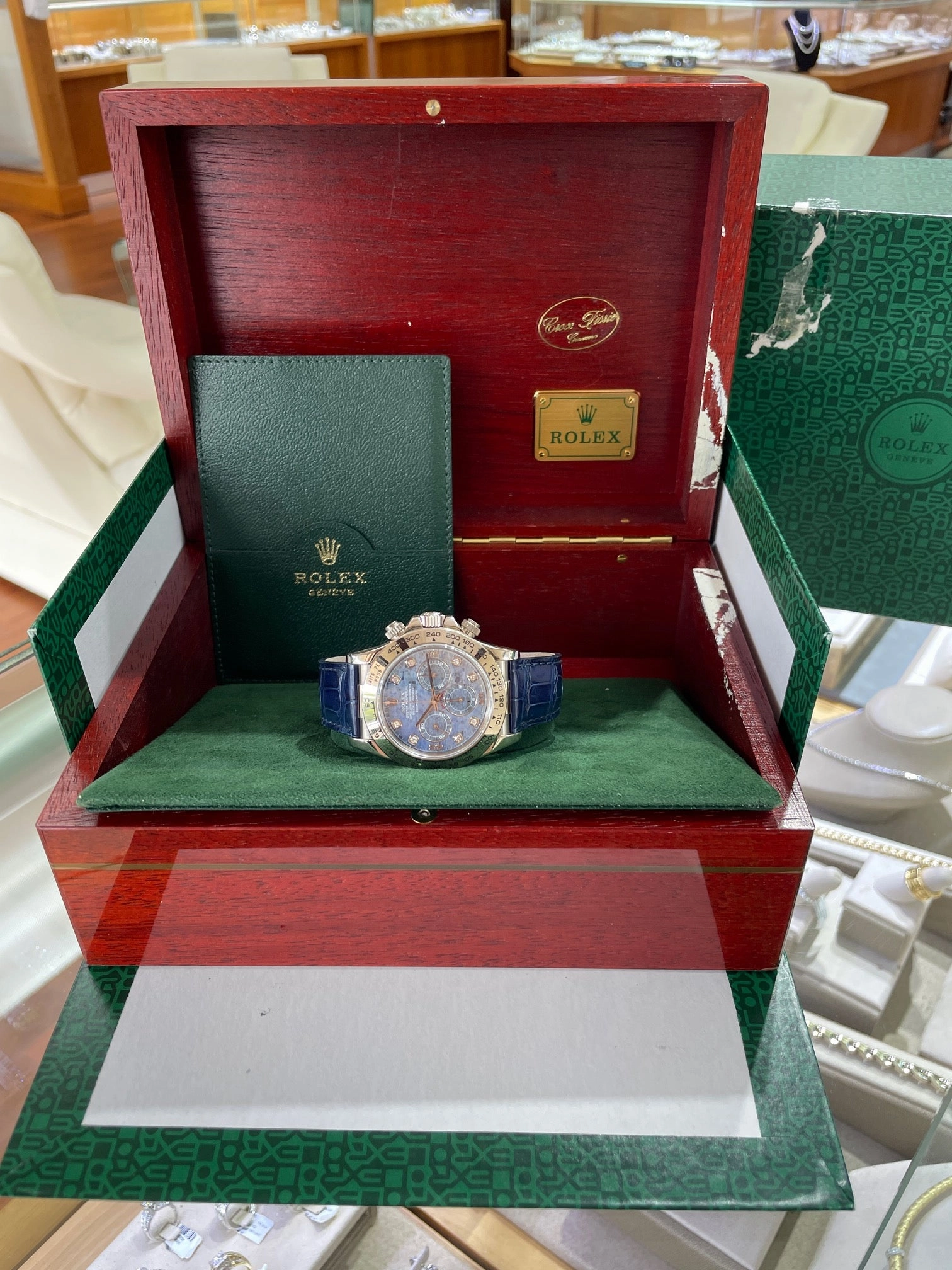 Rolex Zenith Daytona 16519 18K White gold Factory Diamond Sodalite Dial Mint PreOwned