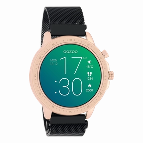 Rose gold coloured OOZOO smartwatch with black metal mesh bracelet - Q00308