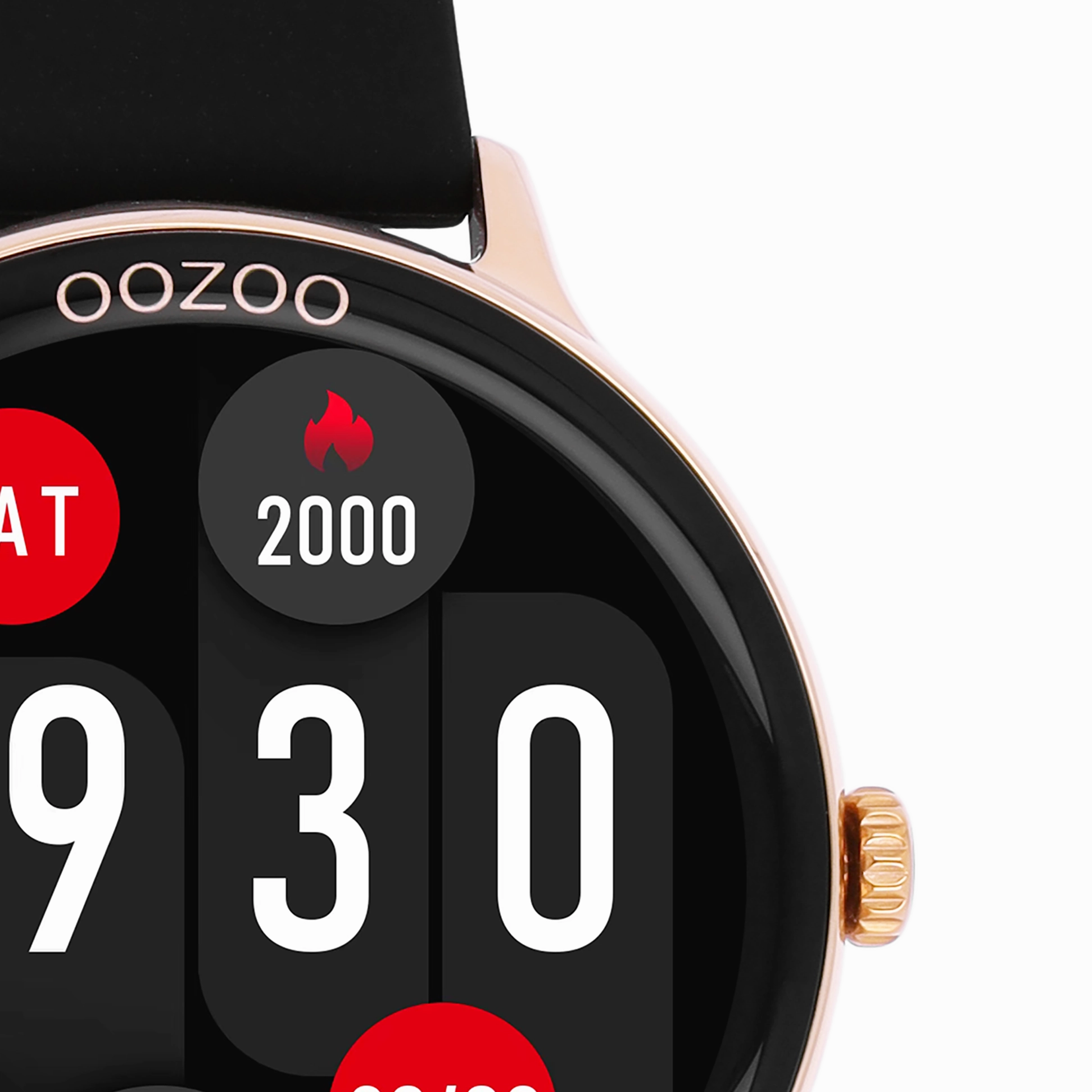 Rose gold coloured OOZOO smartwatch with black rubber strap - Q00133