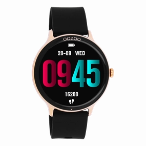 Rose gold coloured OOZOO smartwatch with black rubber strap - Q00133