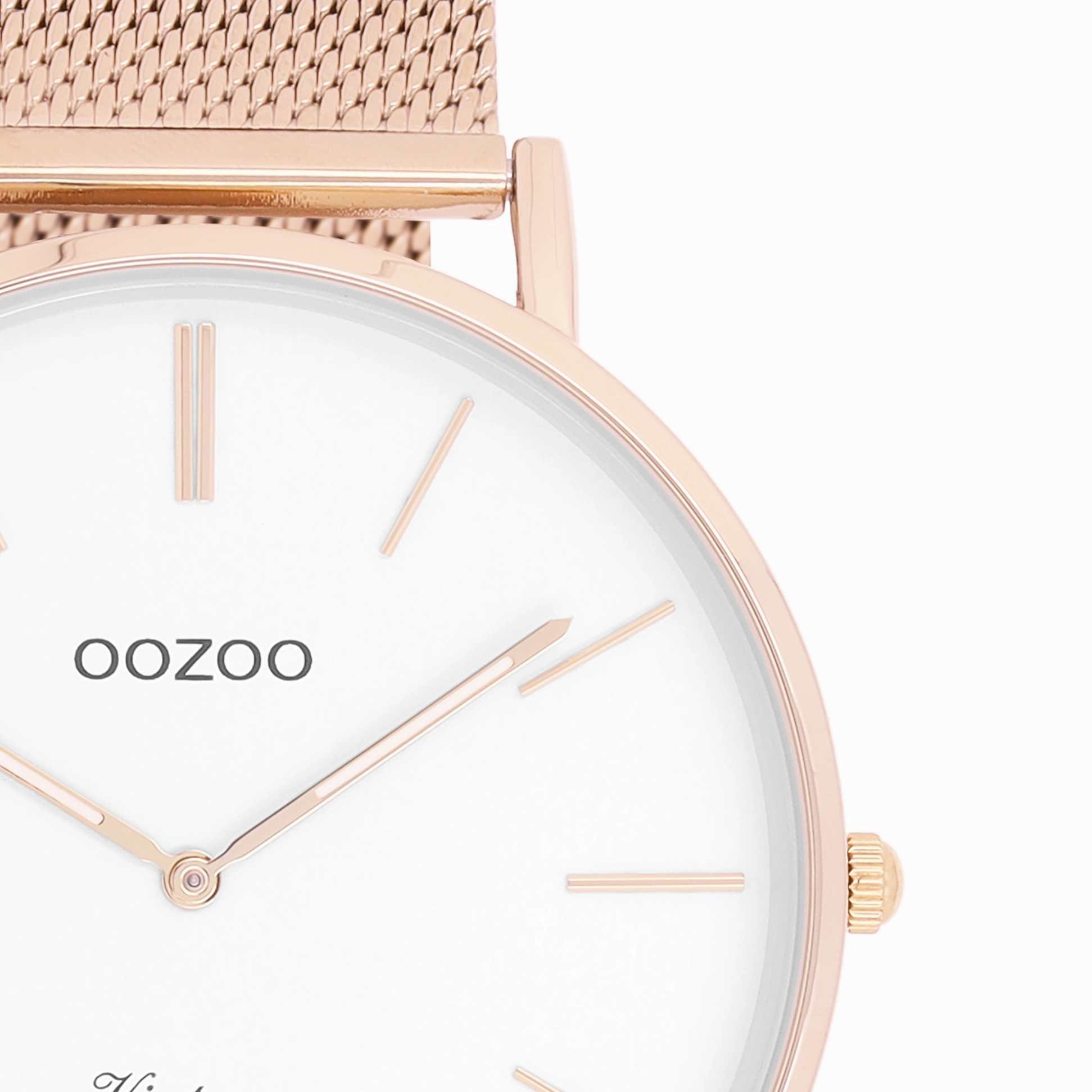 Rose gold coloured OOZOO watch with metal mesh bracelet - C9916