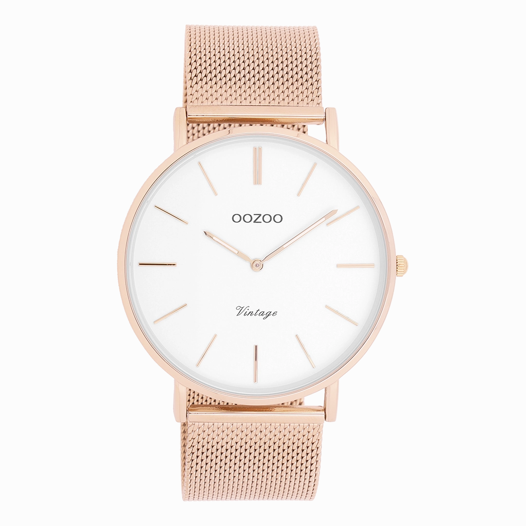 Rose gold coloured OOZOO watch with metal mesh bracelet - C9916