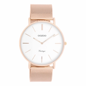 Rose gold coloured OOZOO watch with metal mesh bracelet - C9916