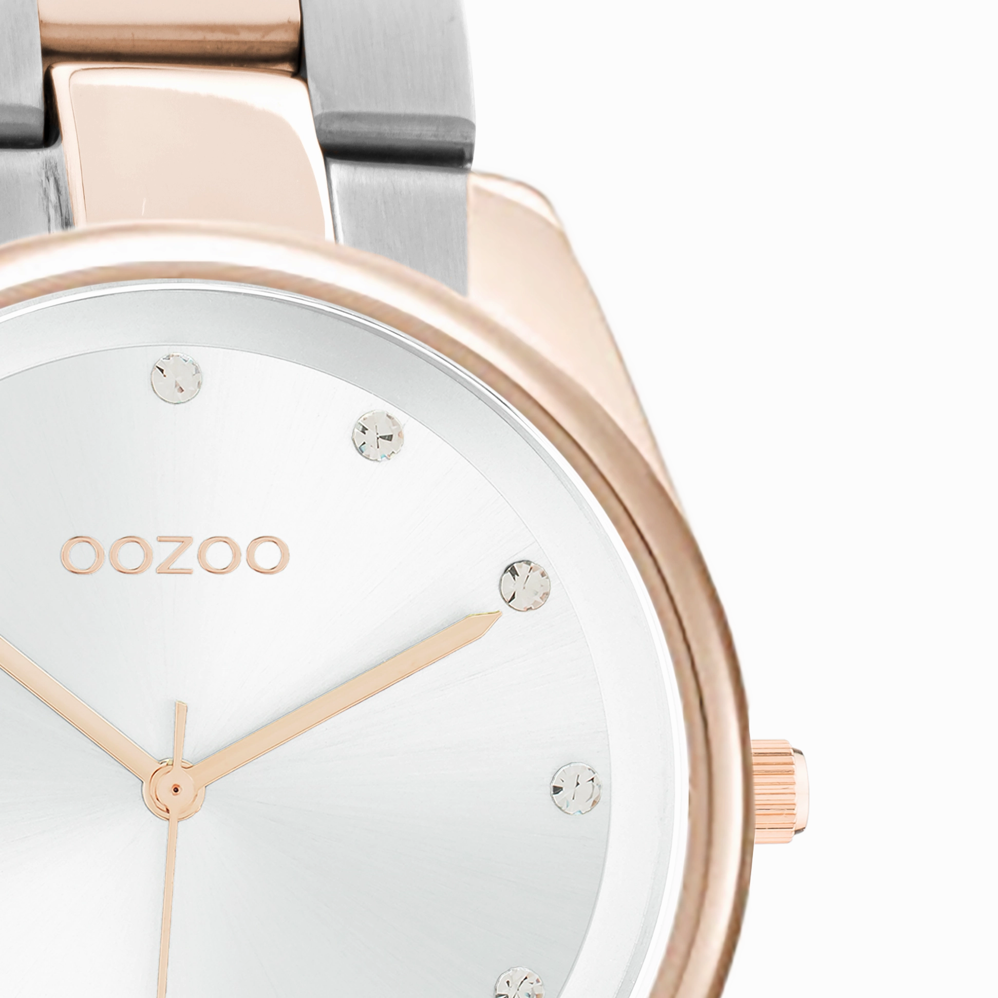 Rose gold coloured OOZOO watch with silver coloured/rose gold stainless steel bracelet - C10964