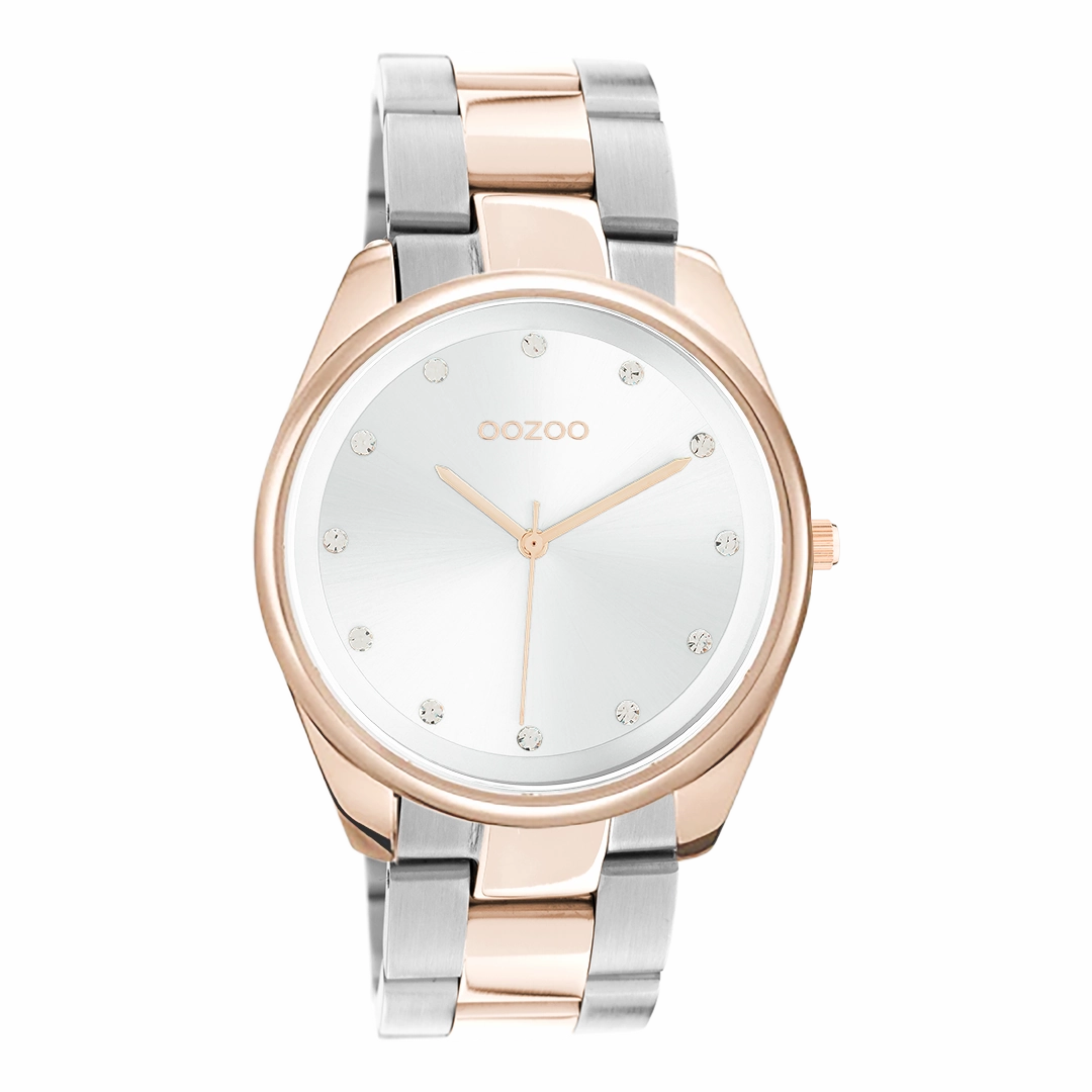 Rose gold coloured OOZOO watch with silver coloured/rose gold stainless steel bracelet - C10964