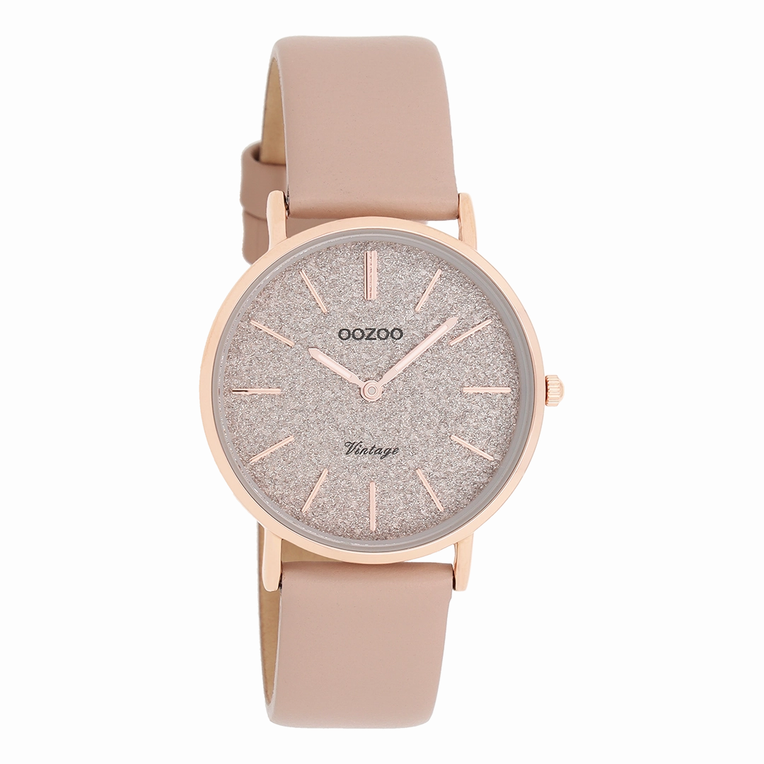 Rose gold coloured OOZOO watch with soft pink leather strap - C20206