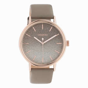 Rose gold coloured OOZOO watch with taupe leather strap - C10937