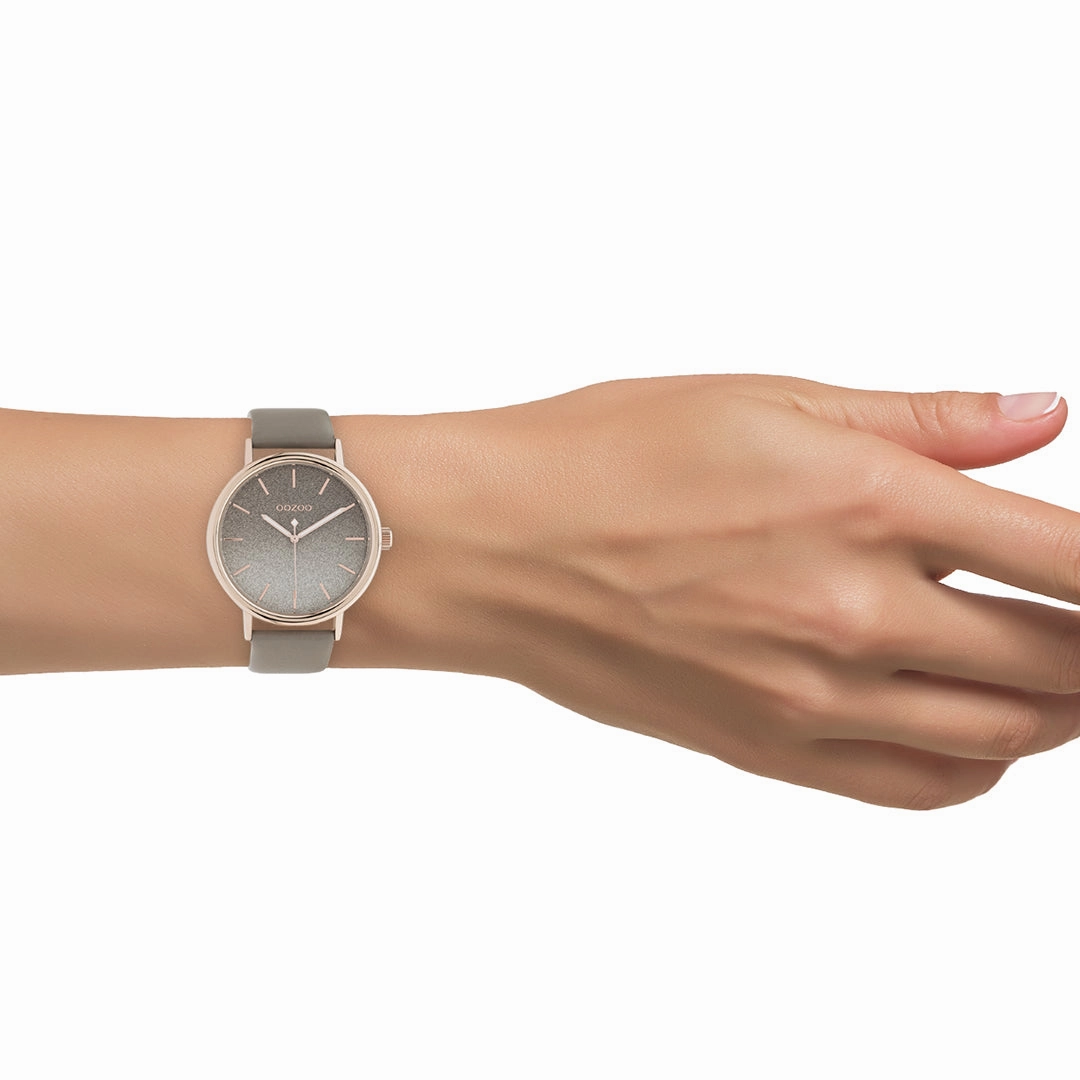 Rose gold coloured OOZOO watch with taupe leather strap - C10937