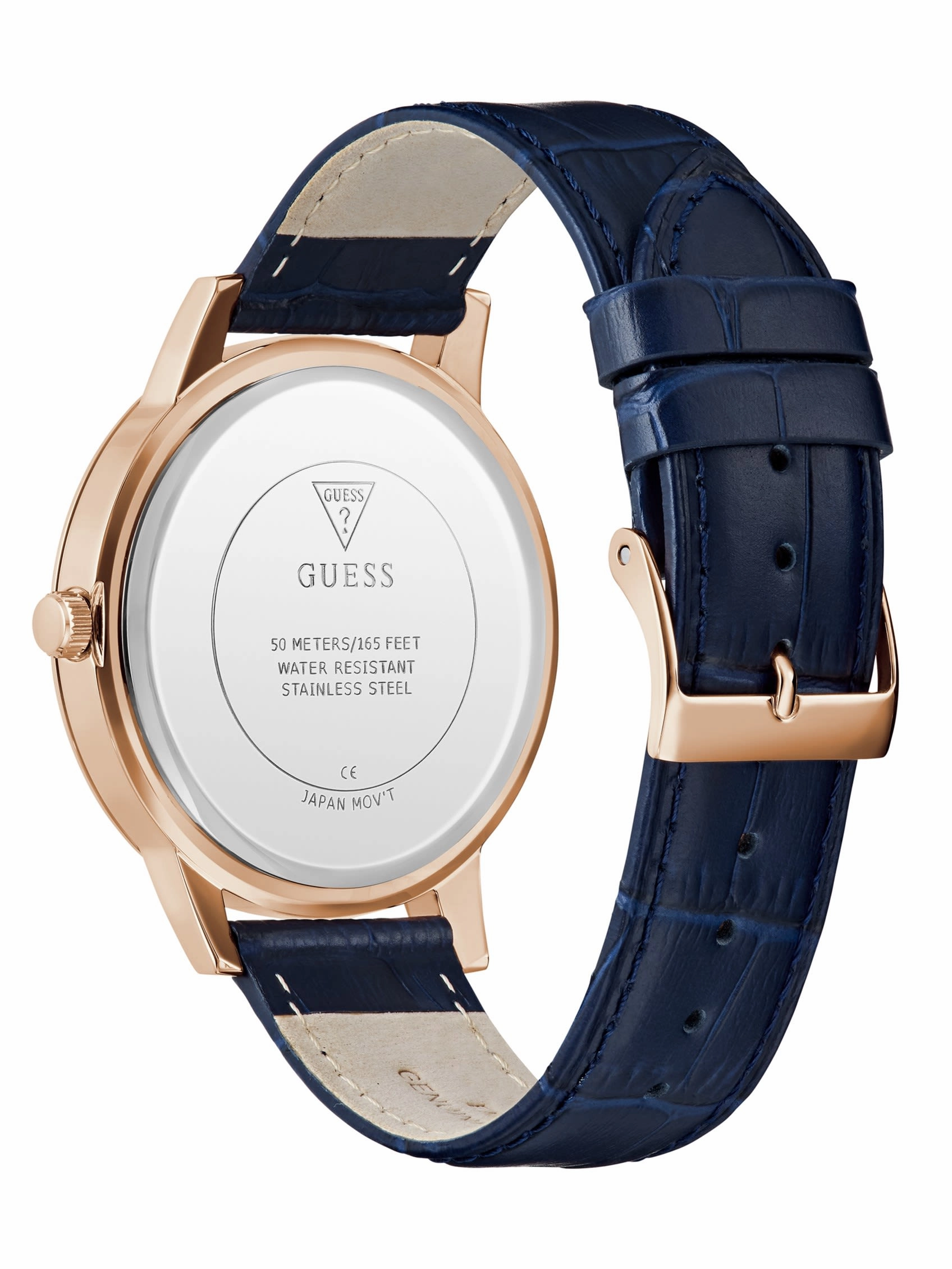 Rose Gold-Tone and Navy Leather Analog Watch