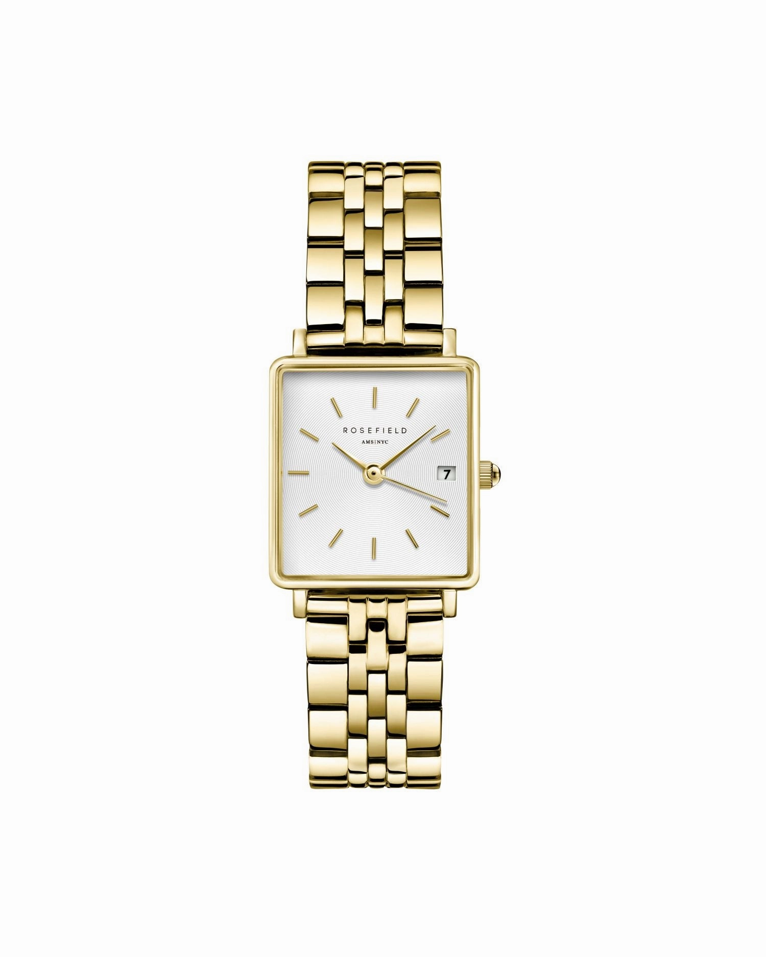 Rosefield The Boxy XS White Sunray Steel Gold Watch QMWSG-Q021