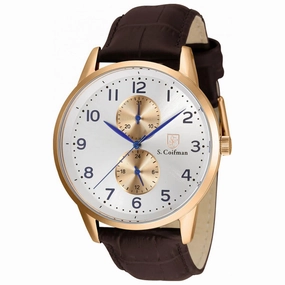 S. Coifman Men's Quartz Watch - Rose Gold and Silver Tone Dial Brown Strap | SC0491