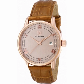 S. Coifman Men's Watch - Quartz Date Display Khaki Dial Tan Leather Strap | SC0540