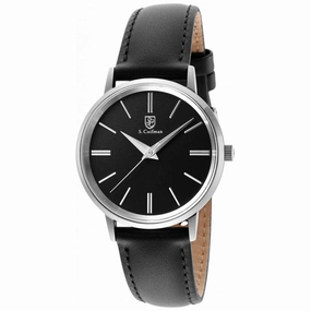 S. Coifman Women's Quartz Watch - Silver Tone Case Black Dial Leather Strap | SC0485