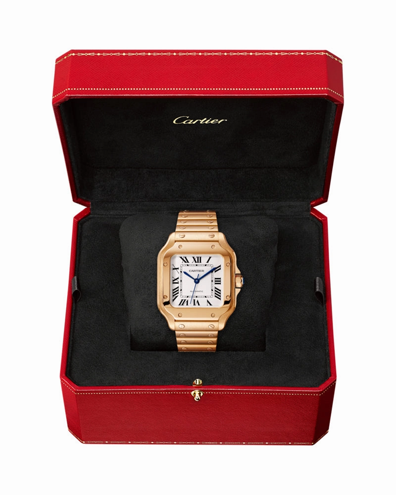 SANTOS DE CARTIER, MEDIUM, AUTOMATIC, ROSE GOLD, INTERCHANGEABLE METAL AND LEATHER BRACELETS