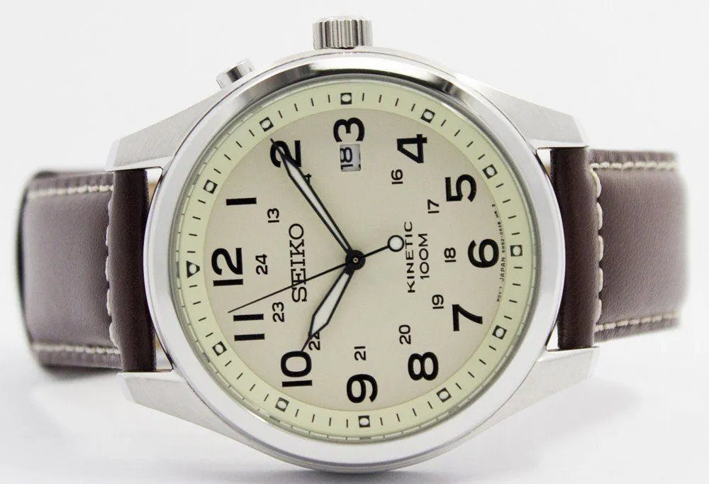 Seiko Kinetic Beige Dial 100M Ska723 Mens Watch